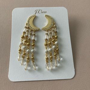J.Crew Moon Gold and Crystal Statement Earrings New